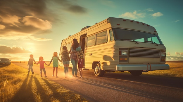 Viaje de vacaciones en familiaviaje de vacaciones en autocaravanaGenerative Ai