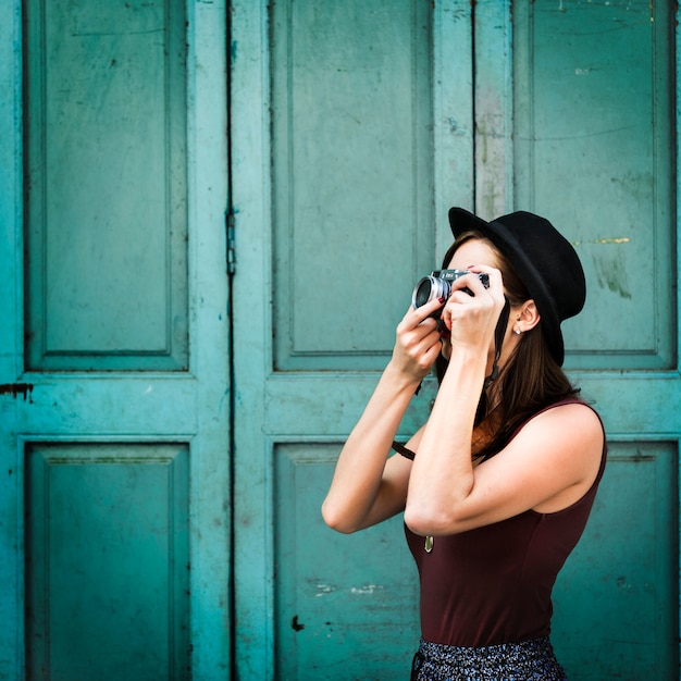 Viajero Fotografía Viaje Turista Chica Dama Concepto