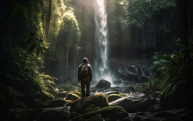 El viajero se para frente a la cascada IA generativa