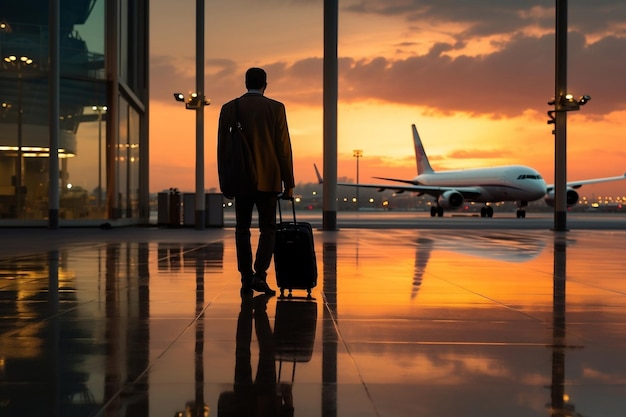 Viajero de negocios con maleta en el aeropuerto IA generativa