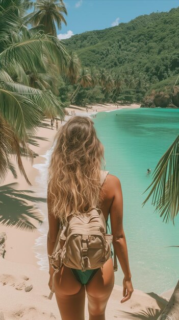 Viajero en solitario disfrutando de una playa tropical aislada