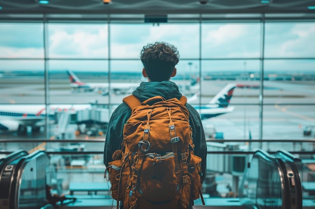 Viajero en la terminal del aeropuerto Concepto de viaje IA generativa