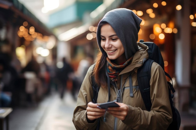 Un viajero usando un teléfono inteligente