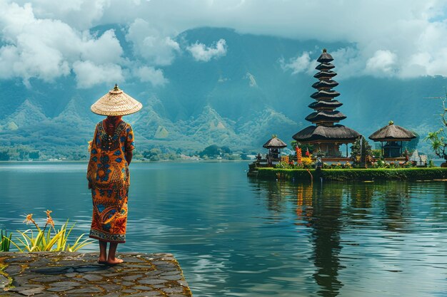 Foto viajeros explorando el templo sagrado en el hermoso país de indonesia