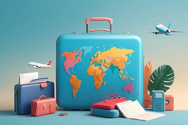 Viajes de ocio Viajes de vuelo Viajes de vacaciones Concepto de verano Calendario Horarios de citas Maleta con pasaporte Planificación de viajes de turismo Viaje mundial