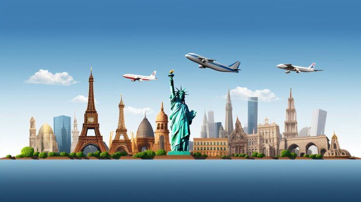 Viajes y turismo con lugares famosos del mundo AI Generative