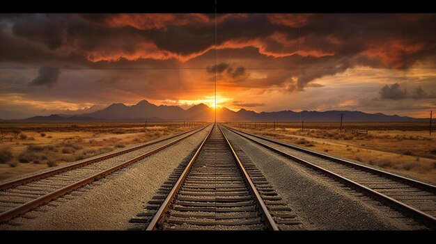 Foto vías férreas al atardecer estación de tren estación de tren estación de tren ia generativa