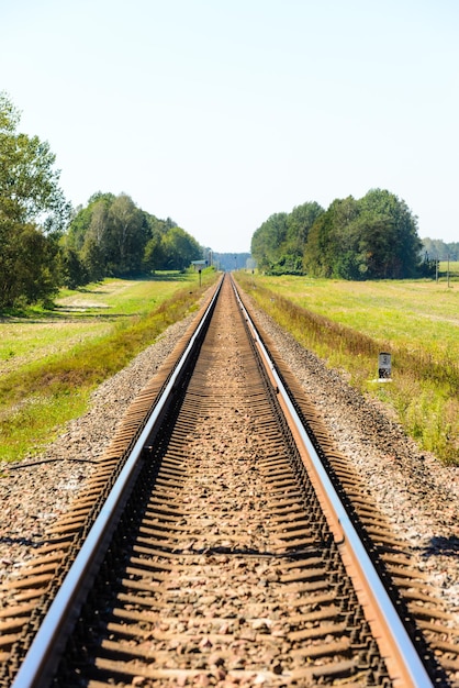 Vías de ferrocarril que se extienden en la distancia