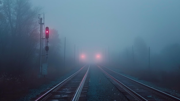 Las vías del tren en una mañana de niebla