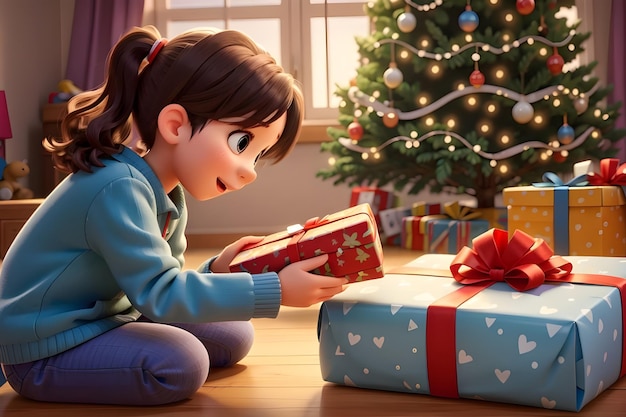 Vibe de Natal As crianças abrem os presentes de Natal