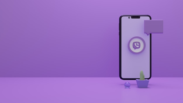 Viber-Logo auf dem Handy-Bildschirm 3D-Render-Set