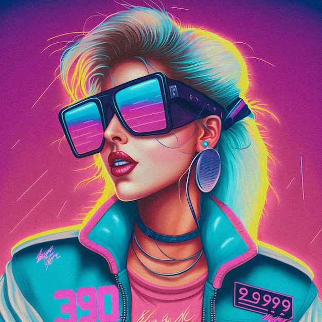 Vibes dos anos 80 e 90, moda e estilo, ilustração vintage e retrô, textura granular