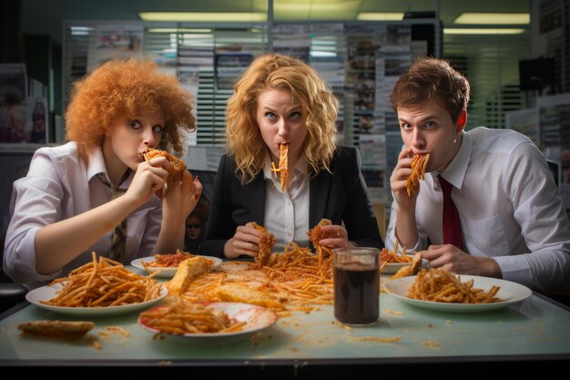 Vibes de la hora del almuerzo Colegas saboreando un descanso productivo juntos AR 32