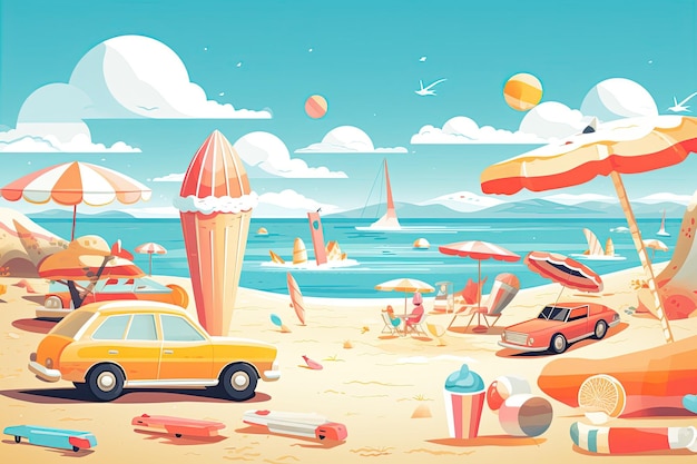 Vibes de verano esencia soleada de verano playas helado diversión al aire libre generado con IA