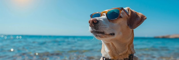 Vibes de verano Perro relajándose junto al mar IA generativa