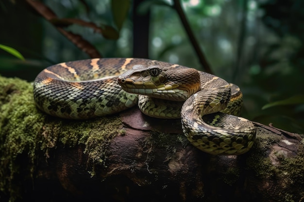 Víbora envuelta alrededor de una rama en la jungla de Sumatra IA generativa