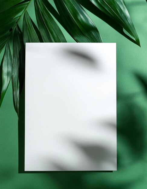 vibração tropical fresca com sombras frondosas em um modelo de cartaz em branco