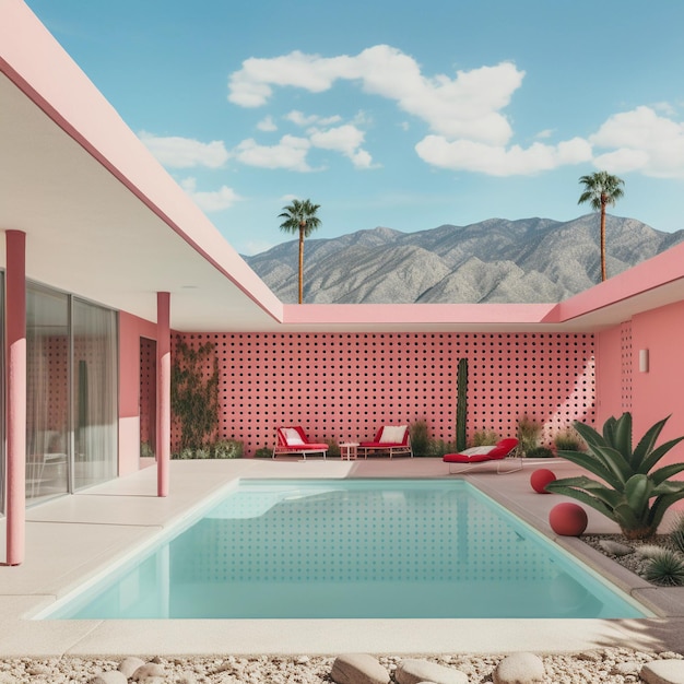 Vibraciones de los 70 en una mansión de Palm Springs Textura granular IA generativa