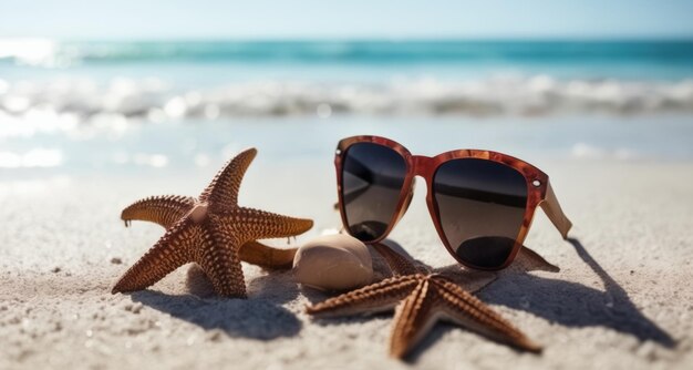 Las vibraciones de la playa, las estrellas de mar y las gafas de sol