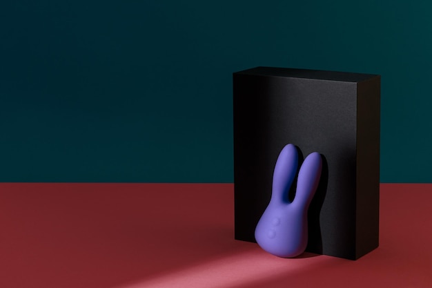 Vibrador consolador violeta para clítoris con caja de regalo negra sobre fondo de color juguete sexual para adultos