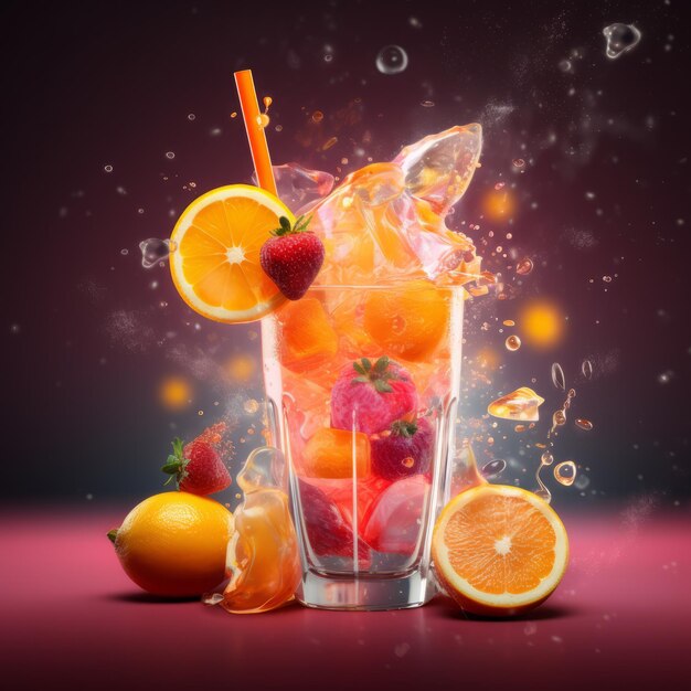 Vibrant 3D Fruit Punch Render em fundo claro