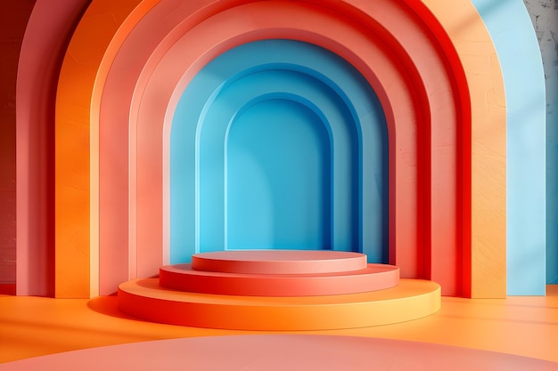 Vibrant 3D Render Colorful Modern Minimalist Podium e palco para exibição de produtos