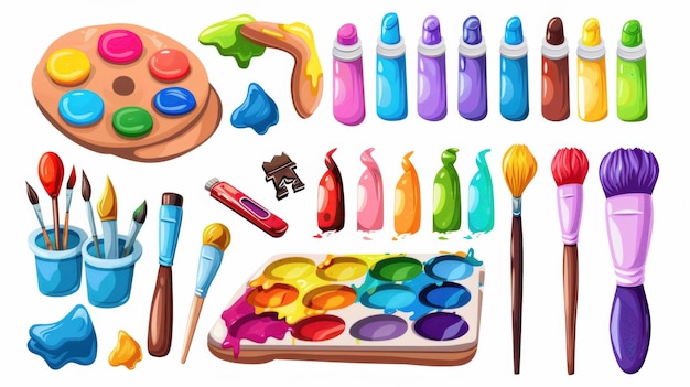 Vibrant Art Supplies com Paleta de Pintura e Pincéis Ilustração