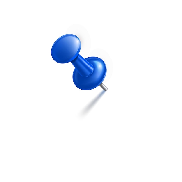 A vibrant blue push pin isolated on white ideal for presentations or note-taking