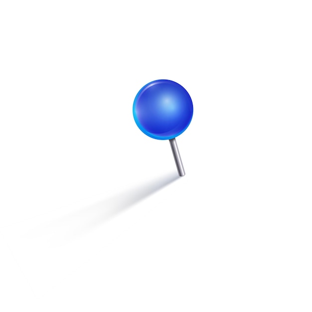 A vibrant blue push pin with a metallic stem casting a shadow