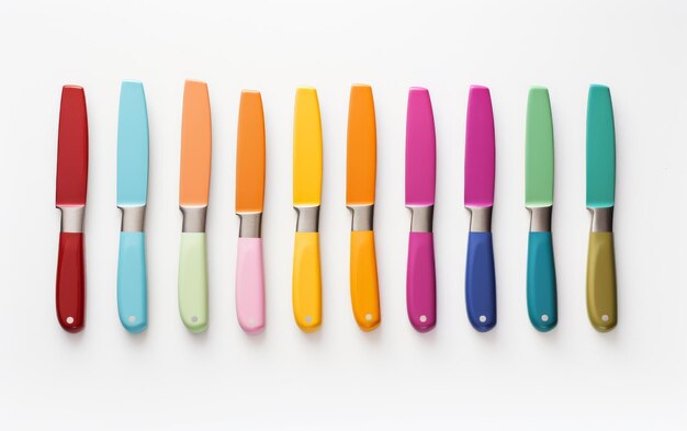 Vibrant Ceramic Knife Collection auf weißem Hintergrund