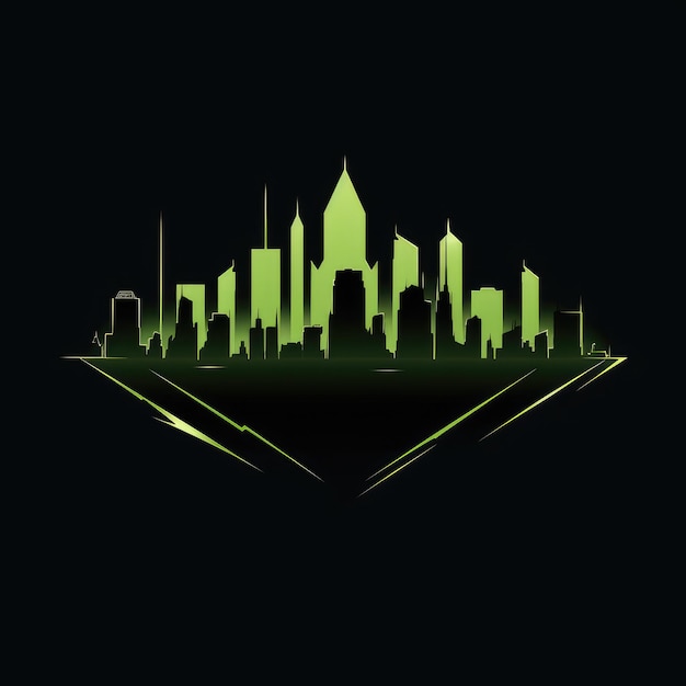 Vibrant Dark Gotham Un logotipo de silueta minimalista en el paisaje urbano verde y negro militar