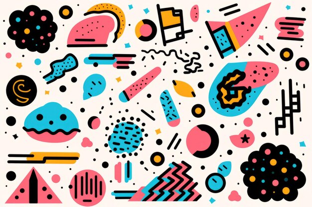 Vibrant Digital Stickers Un conjunto de elementos vectoriales inspirados en el retro Memphis Con 32 relaciones de aspecto