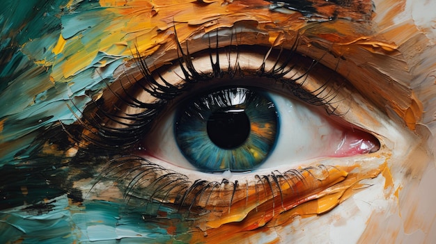 Vibrant Eye Portrait Fotorealistische Komposition mit abstrakten Pinselstrichen