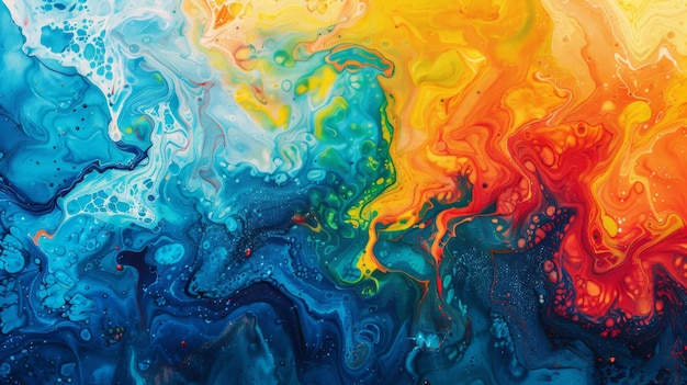 Foto vibrant fluid art wallpaper abstract acrylic pour pintura em azul e laranja