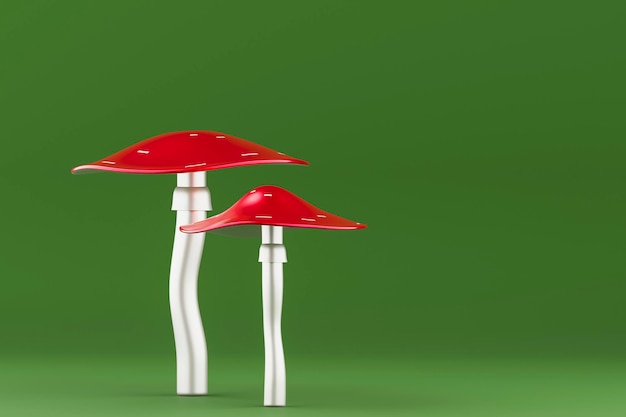 Vibrant Fly Agaric em fundo verde renderização 3D.