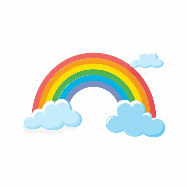 Vibrant FrontFacing Rainbow with Cheerful Clouds A Simple Flat Design in Primary Colors on a Whit