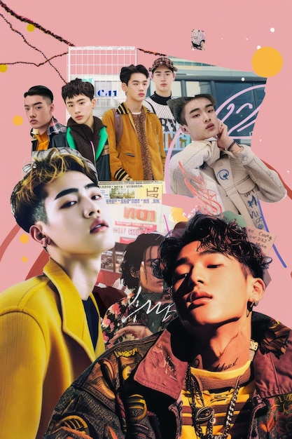 Vibrant K-Pop boy bands Collage e 2000s Teen Magazine Ilustração de moda