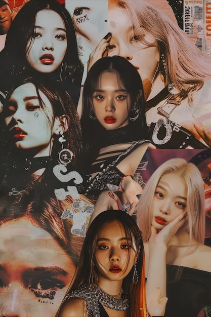 Vibrant KPop Girl Group Collage e Ilustração de Moda da Revista Teen dos anos 2000