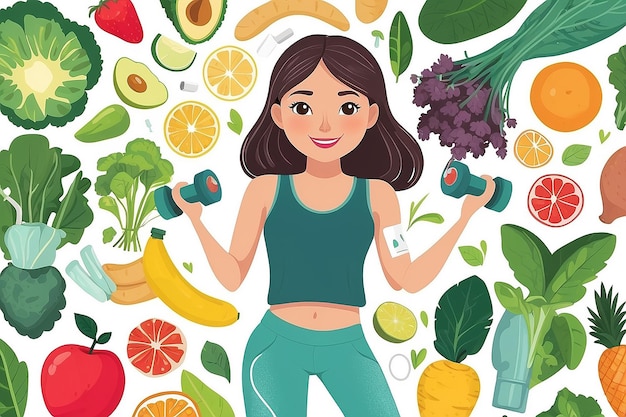 Vibrant Living Uma ilustração de bem-estar que abraça a aptidão física e a saúde