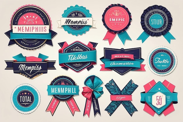 Foto vibrant memphis styled ribbons etiquetas etiquetas mais elementos de marca em tendência