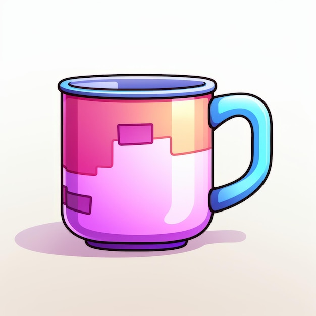 Vibrant Minecraft Cartoon Character Mug E Chapéu Ilustração de Pixel