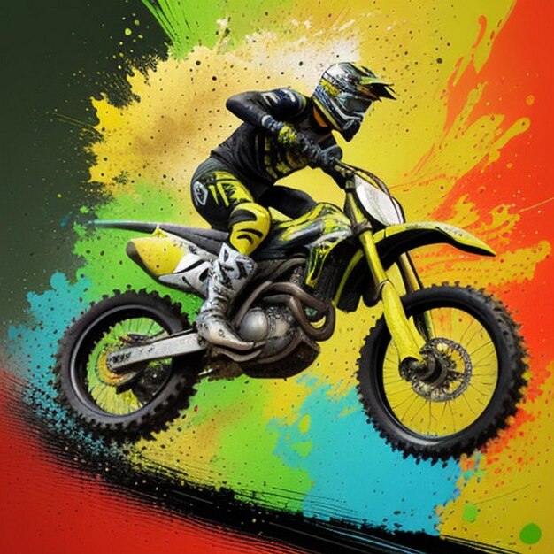 Foto vibrant motocross splash art uma obra-prima de alta octanação