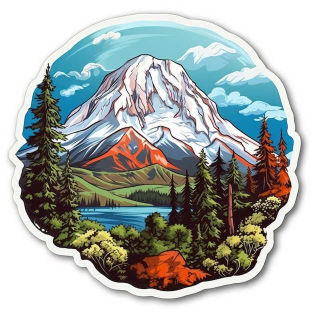 Vibrant Mountain Landscape Sticker Detalhado Die Cut Mount Rainier Decal