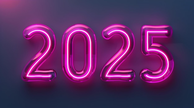 Vibrant Neon 3D Number 2025 apresenta um marco digital cativante