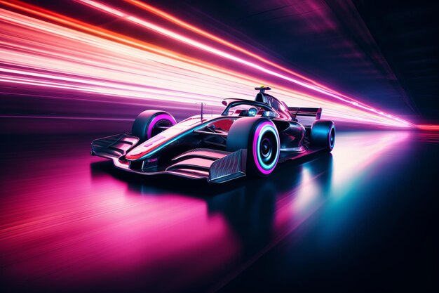 Vibrant Neon Speed A emocionante corrida noturna de Fórmula 1 com Motion Blur e Light Trails