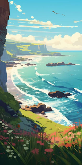 Vibrant Ocean Cliffs Uma obra-prima inspirada em Atey Ghailan