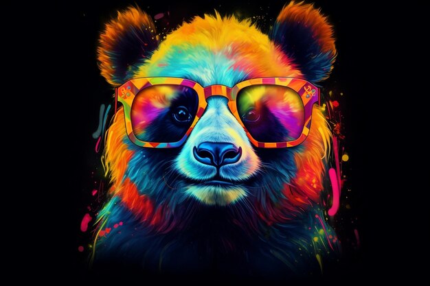Vibrant Panda mit Neonbrille KI