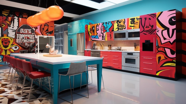 Vibrant Pop Art Kitchen Gráficos em negrito Expressão colorida