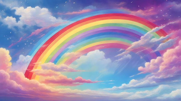 Vibrant Rainbow Sky Background Céu colorido com arco-íris Paisagem de arco-Íris de sonho Horizonte do arco-íris celestial AI Generative