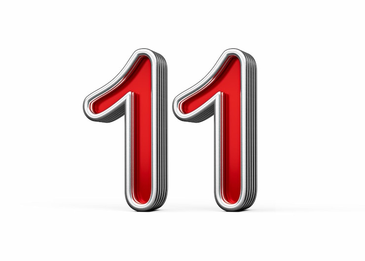 Foto vibrant red number eleven 11 com brilho metálico e bordas biseladas ilustração 3d